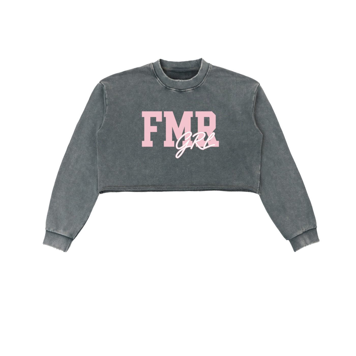 FMR GRL Snow Washed Raw Edge Cropped Sweatshirt
