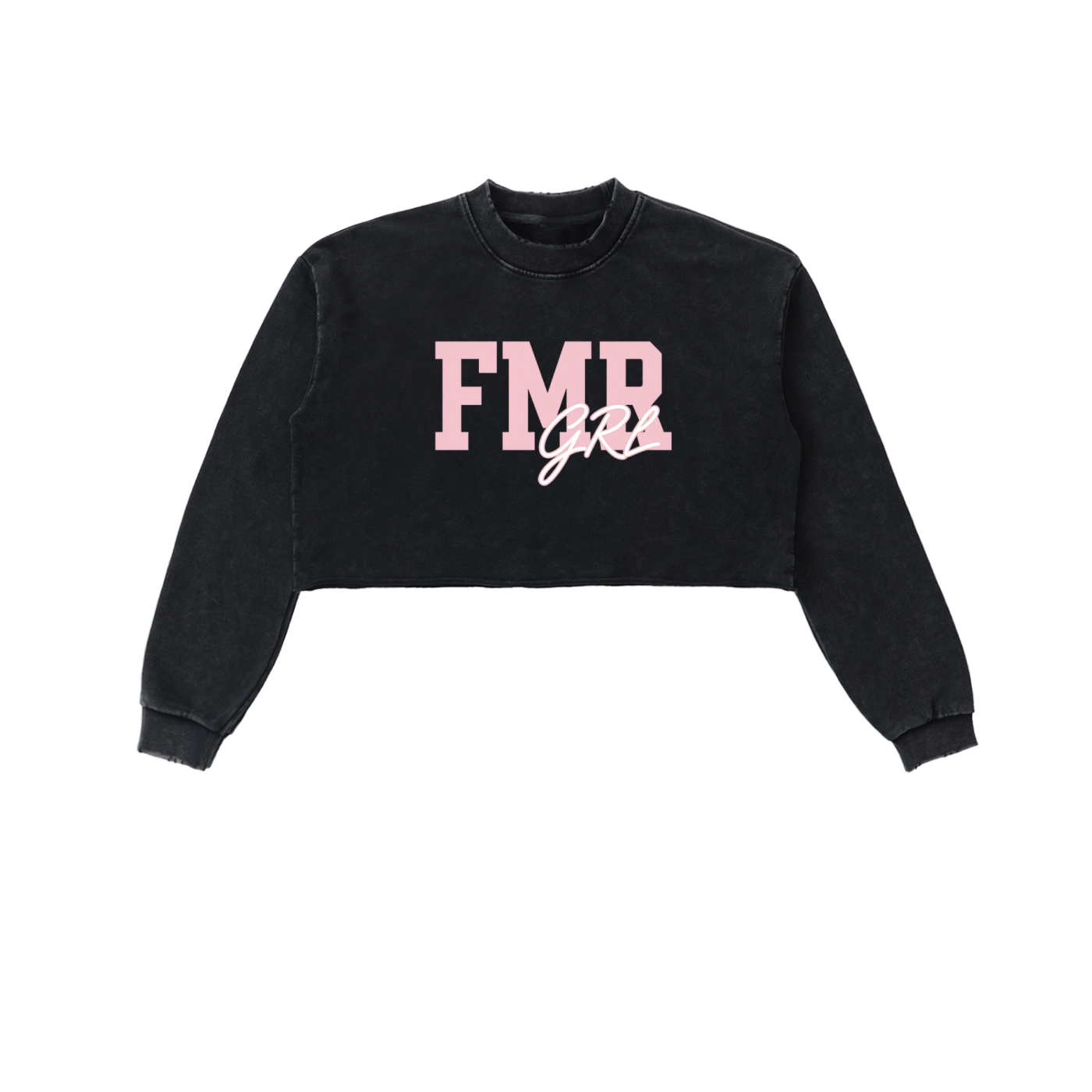 FMR GRL Snow Washed Raw Edge Cropped Sweatshirt